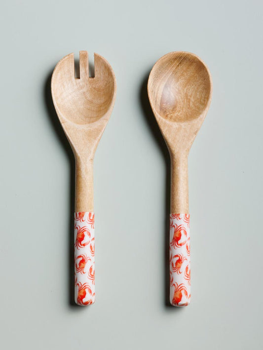 Enamelled mango salad servers Crabs