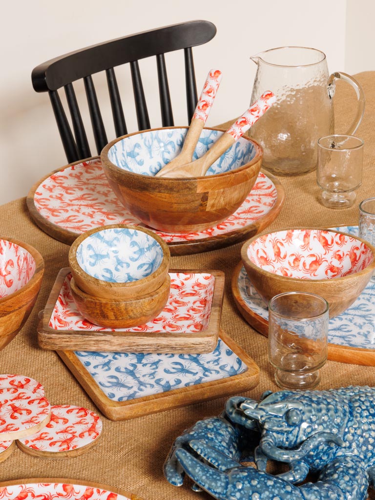 Enamelled mango salad servers Crabs